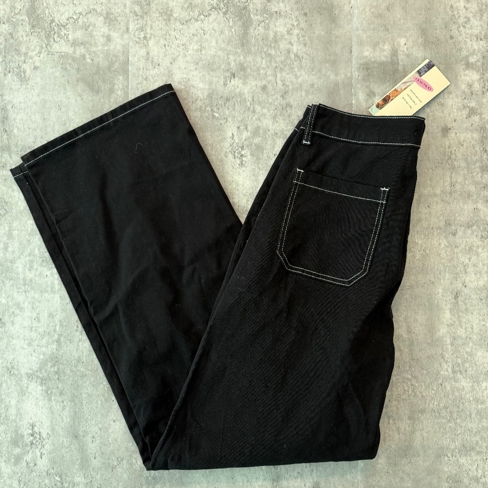 Women's Black Cargo Pants Baggy Y2K Straight Leg Casual Pockets Size 10